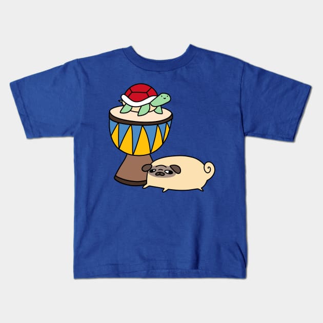 Djembe Turtle and Pug Kids T-Shirt by saradaboru